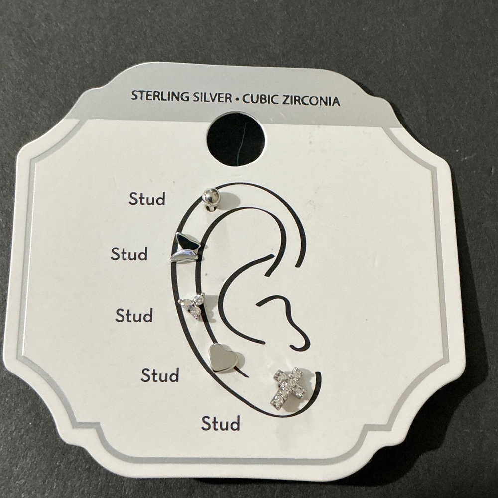 NIP Sterling Silver And Cubic Zirconia Stud Earrings